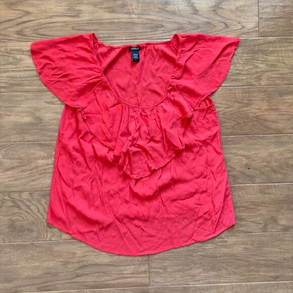 Torrid Blouse Size 2/2X Flutter Cap Sleeve Crepe Red Orange Coral - Picture 1 of 7